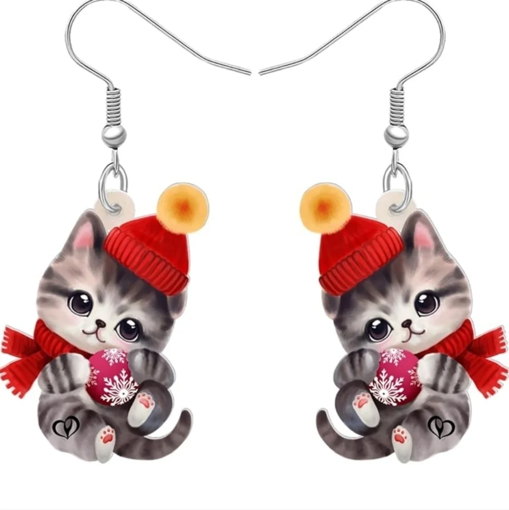 Adorable Cat Earrings with Red Accents